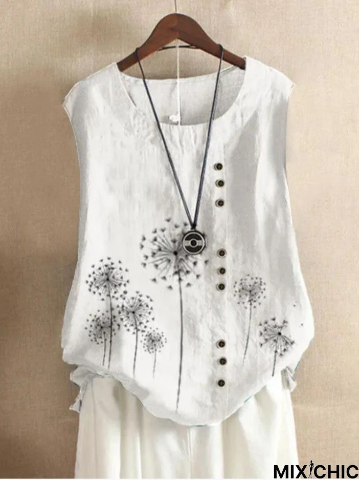 Plants Cotton Sleeveless Shirt & Top