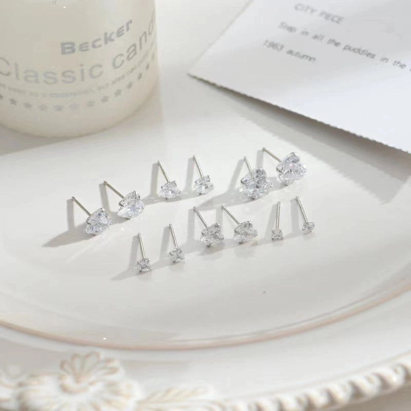 1 Pair 925 Sterling Silver Zircon Heart Shape Ear Studs