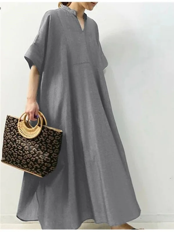 Classic Solid Color Short Sleeve Maxi Dress
