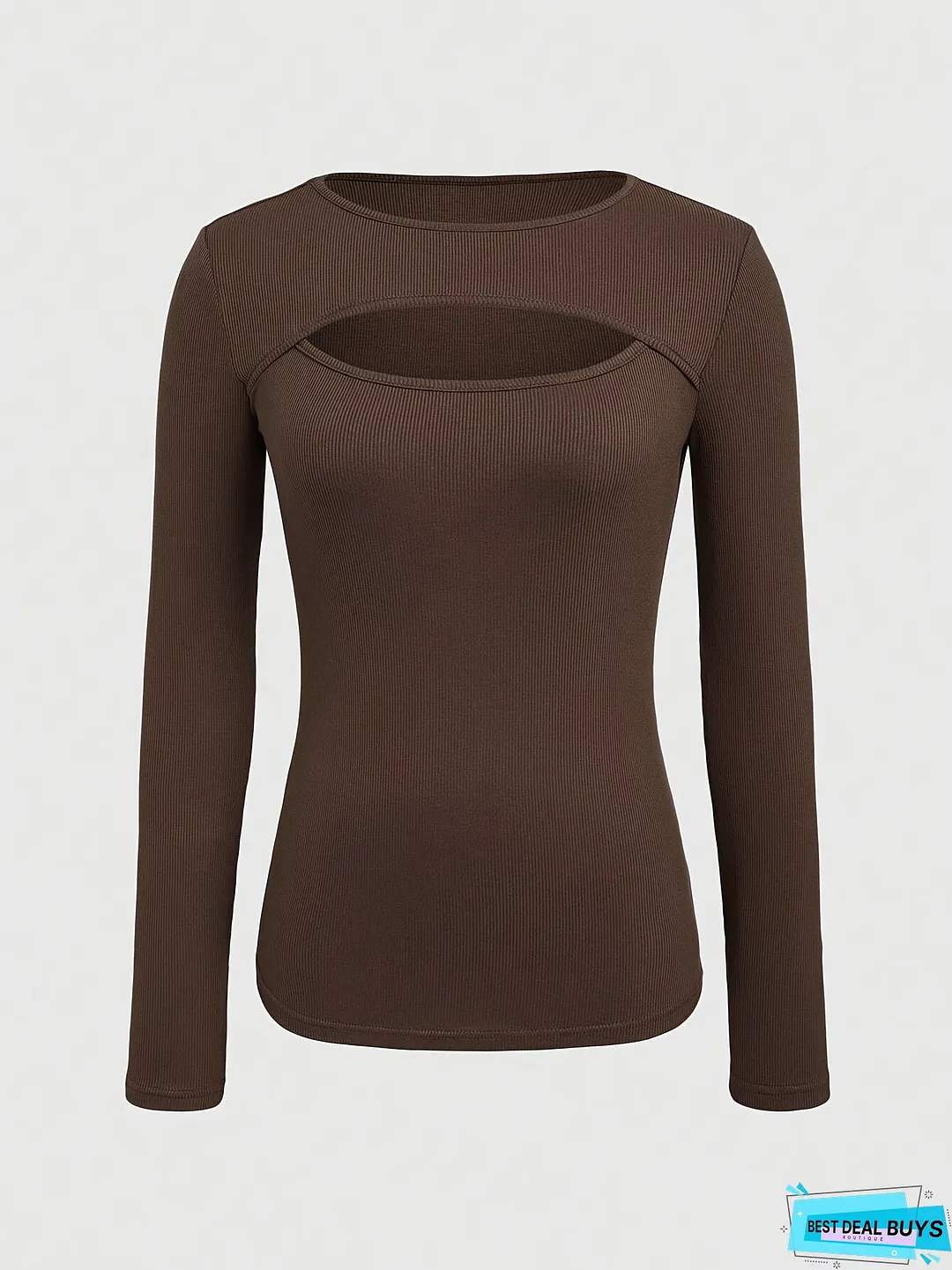Cut Out Crew Neck T-Shirt, Casual Long Sleeve Slim Top For Spring & Fall, Women's Clothing