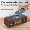 Wireless Charging Wooden Retro Alarm Clock Bluetooth Speaker Wireless Charging 10W Mobile Phone Computer Audio