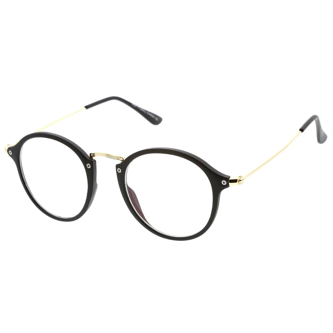 Classic Slim Metal Temple Clear Lens P3 Round Eyeglasses 48mm