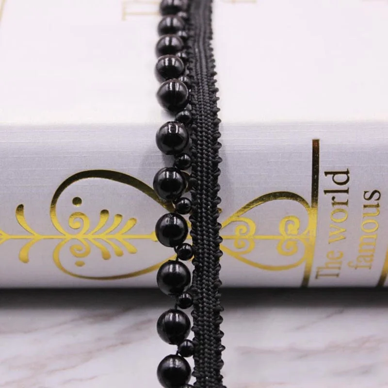 1yard/lot Vintage White/Black Beaded Lace Trim Tape Fabric Ribbon DIY Collar Sewing Garment Headdress Materials Sewing Craft