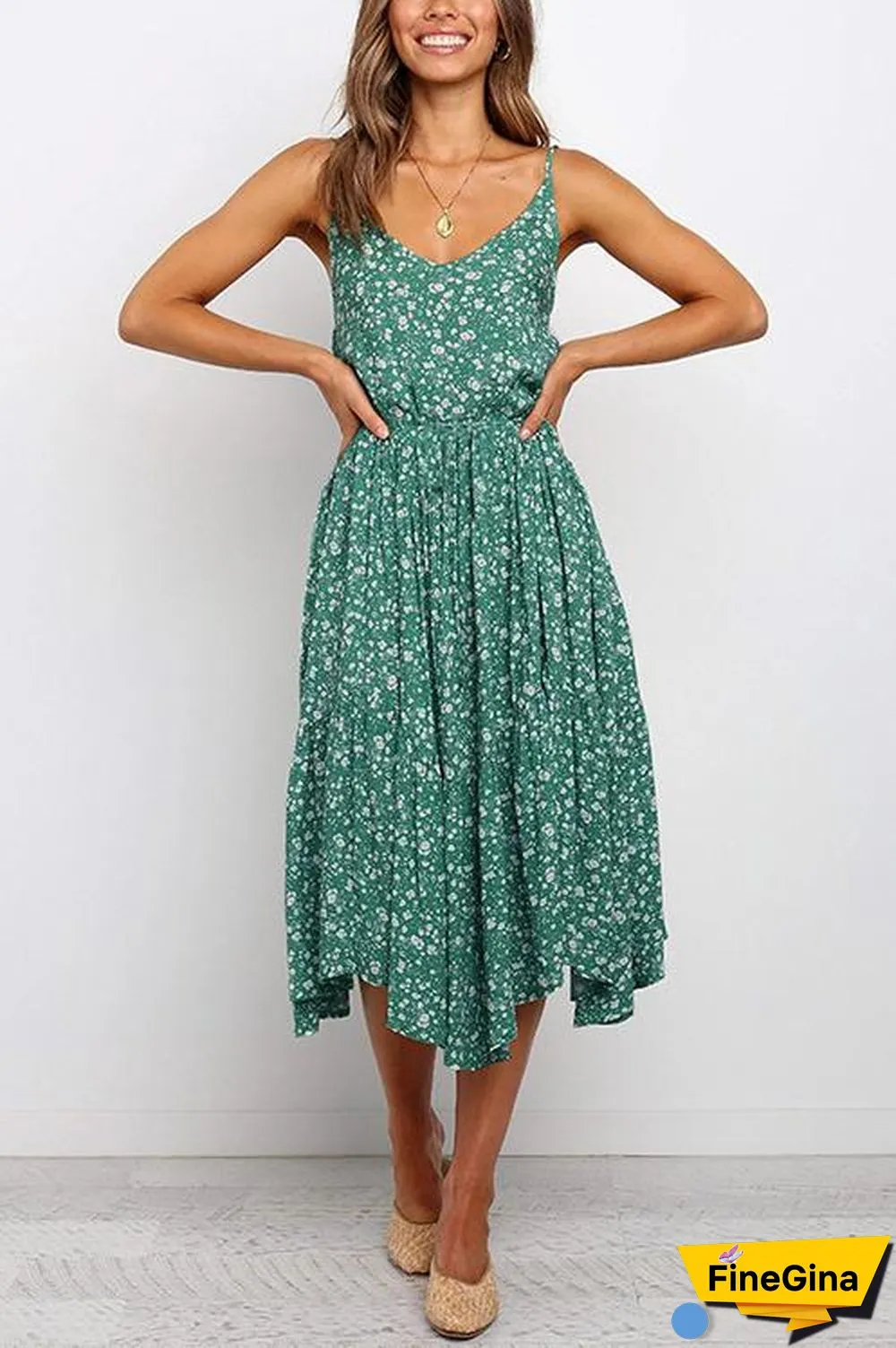 Floral Print Slip Midi Dress