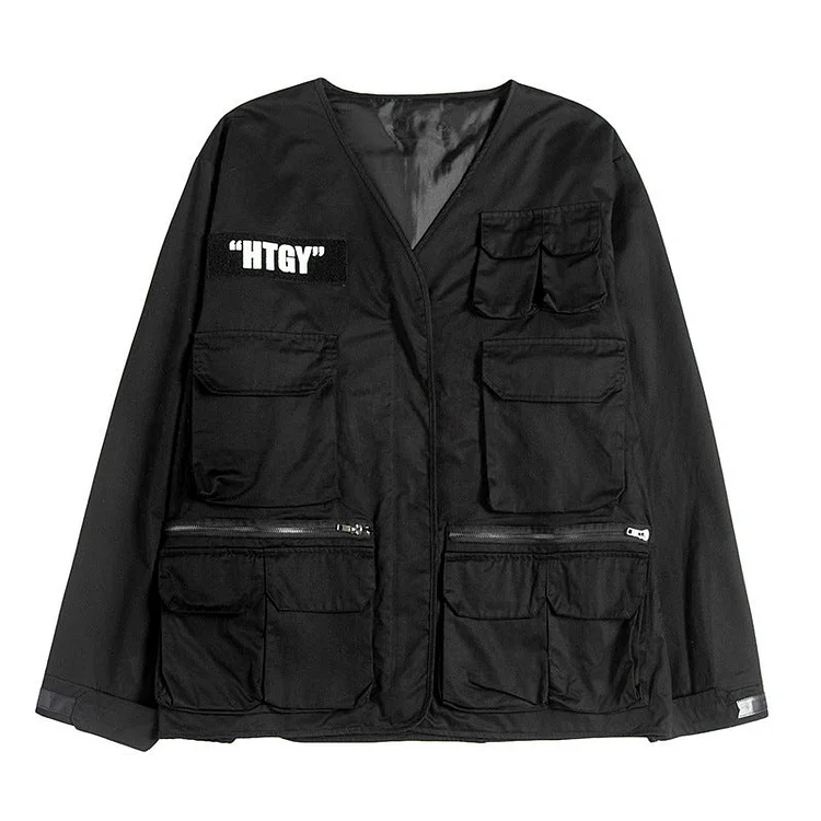 Diablo Functional Style Multi Pocket Work Jacket Hip-Hop Loose Jacket-dark style-men's clothing-halloween