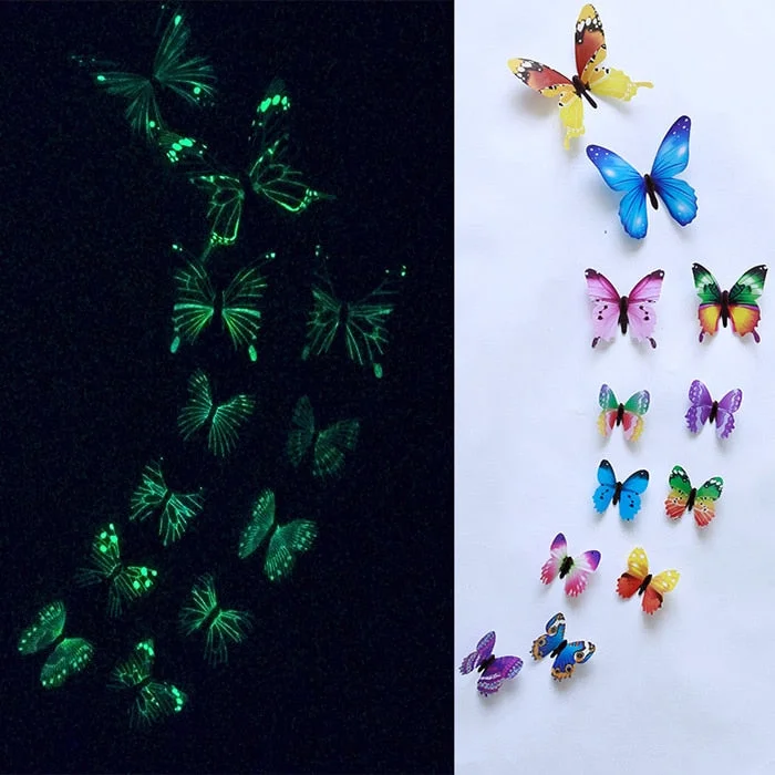 12Pcs Luminous 3D Butterfly Home Decor Fashion Glow Wall Stickers for Bedroom Living Room Colorful Butterflies Room Decoration