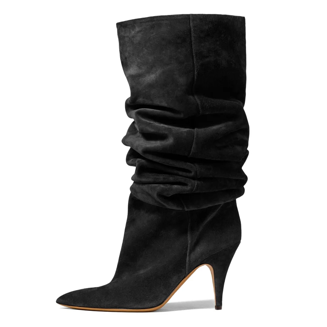 Women's Black Silhouette Sexy Booties with Faux Suede Sophistication