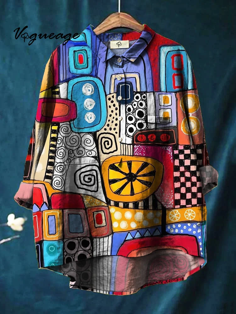 Colorful Gentle And Beautiful Printed Cotton And Linen Shirt