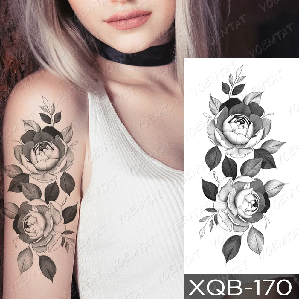 Waterproof Temporary Tattoo Sticker Line Rose Peony Snake Flash Tattoos Simple Flowers Body Art Arm Fake Sleeve Tatoo Women