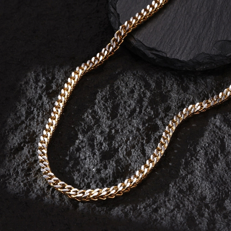 A Hip Hop Style 18K Real Gold Stainless Steel Double-Sided Versatile Cuban Link Chain Necklace