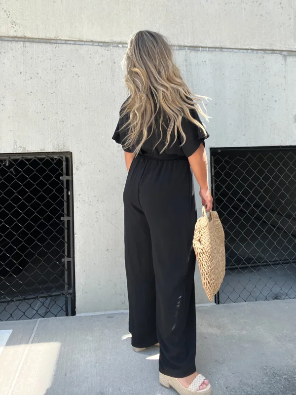 Revolve Deep V-Neck Casual Jumpsuit Black