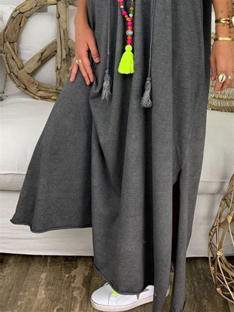 Women's Half Sleeve V-neck Solid Color Maxi Dress