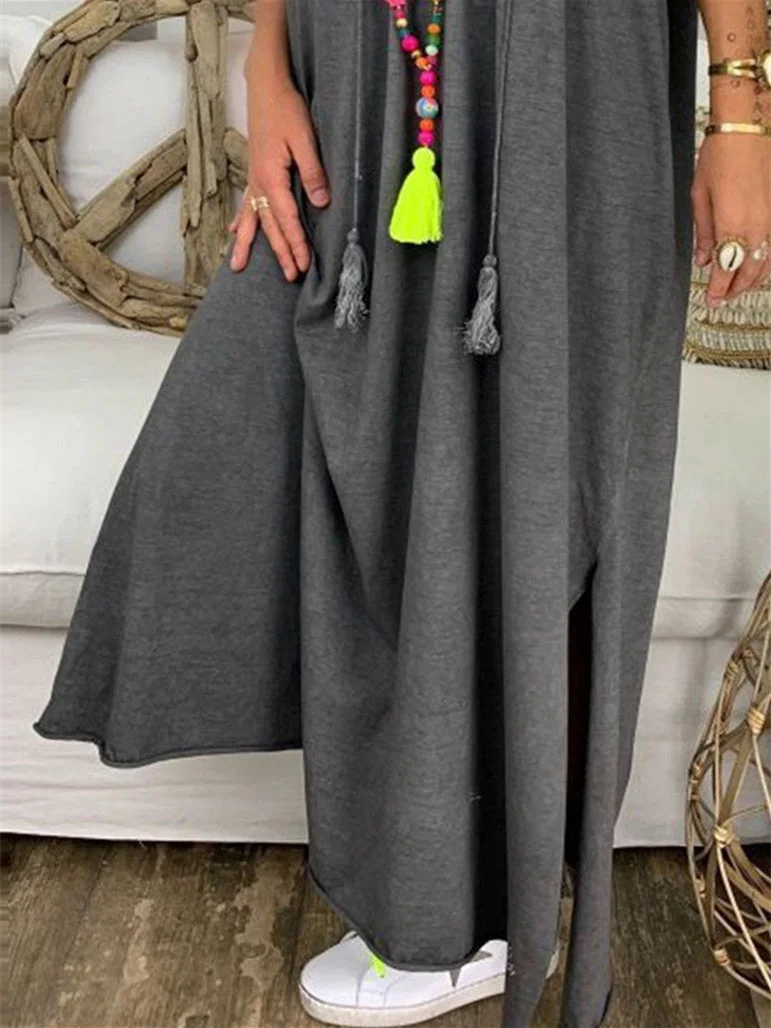 Women's Half Sleeve V-neck Solid Color Maxi Dress