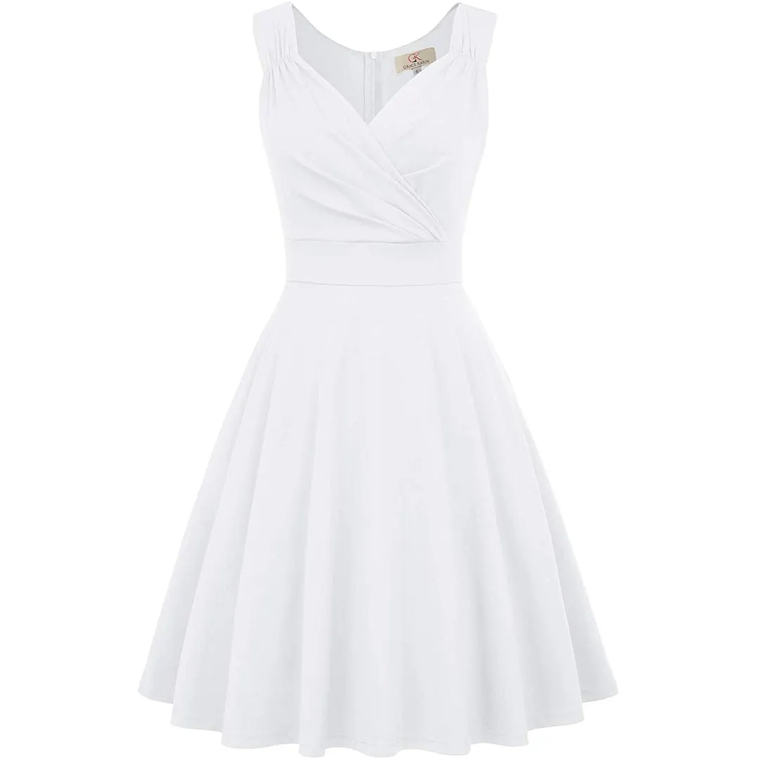 Sleeveless Wrap V-Neck A-line Bridesmaid Cocktail Party Dress for Women