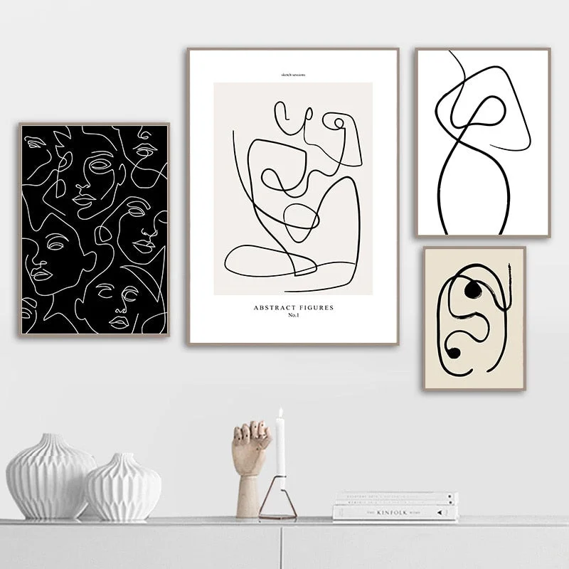 Abstract Line Canvas Black White Wall Art Minimalist Print Painting Nordic Poster Woman Body Picture Modern Living Room Decor