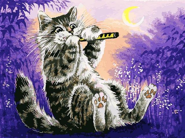 

Cat Playing The Flute – Paint By Numbers - 40*50CM, 501 Original