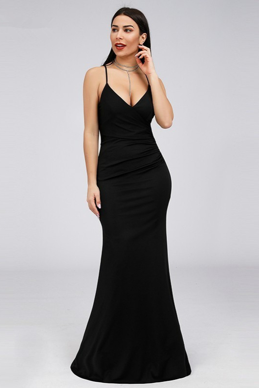Bellasprom Black Mermaid Long Prom Dress Online Spaghetti-Straps Bellasprom