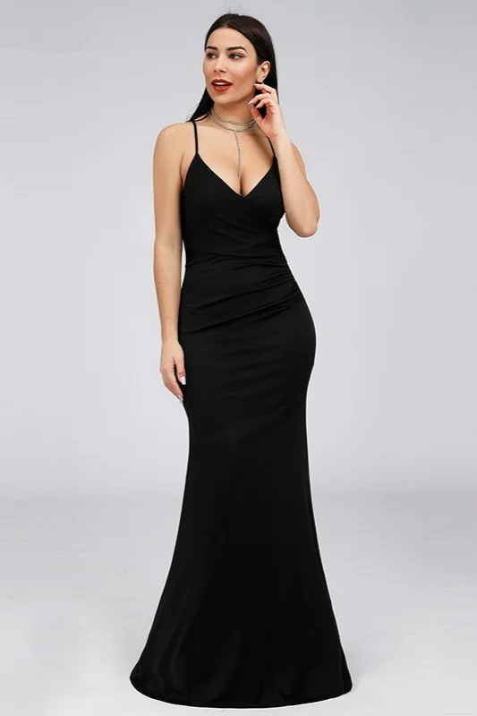 Sexy Black Spaghetti-Straps Mermaid Long Prom Dress Online