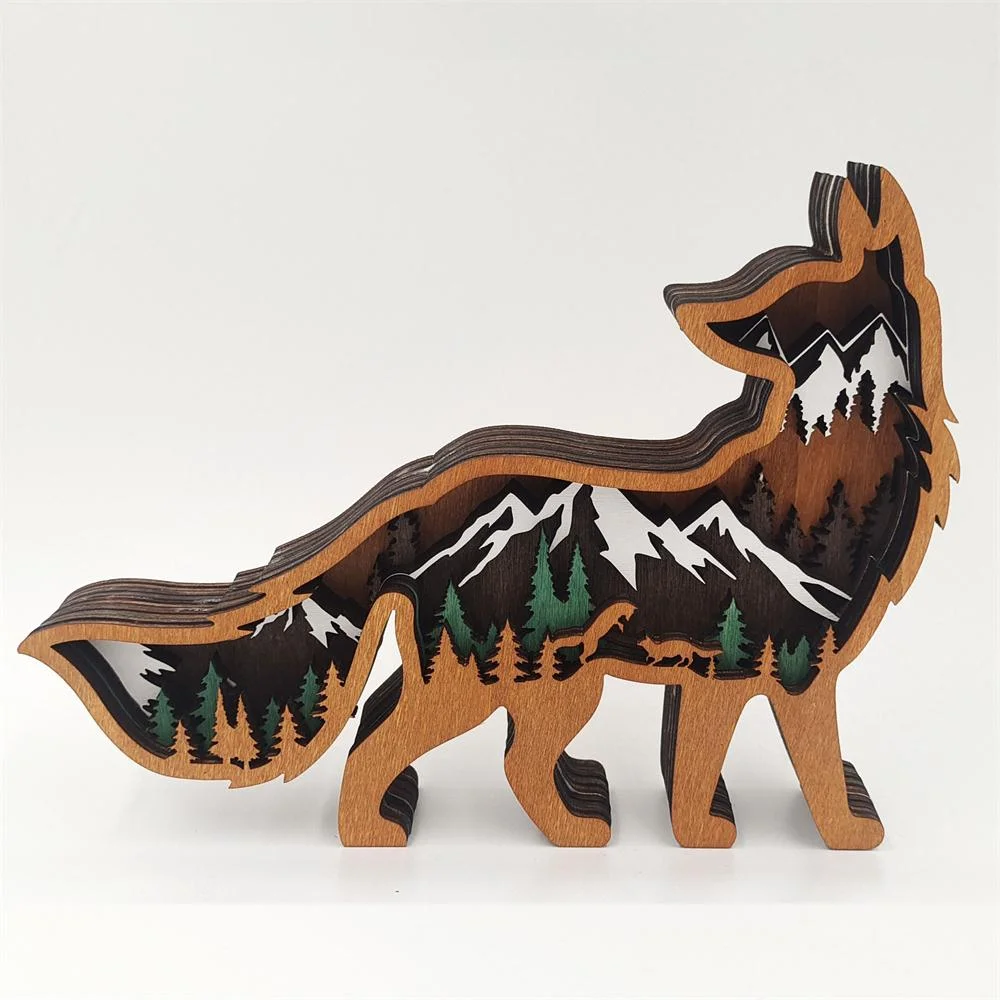 Purexcellent&trade; New creative home desktop wood carving fox crafts ornaments
