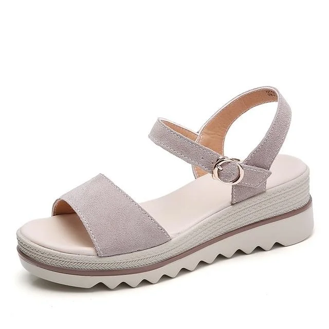 Women Suede Leather Platform Sandals Shoes Peep Toe Beach Thick Sole Sandals