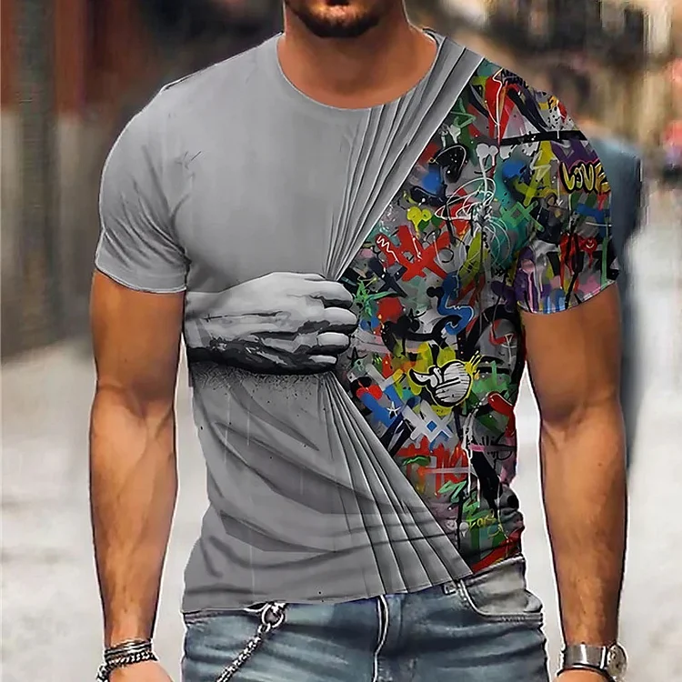 Graffiti 3D Printing T-Shirt Loose Casual Short-Sleeved Top at Hiphopee