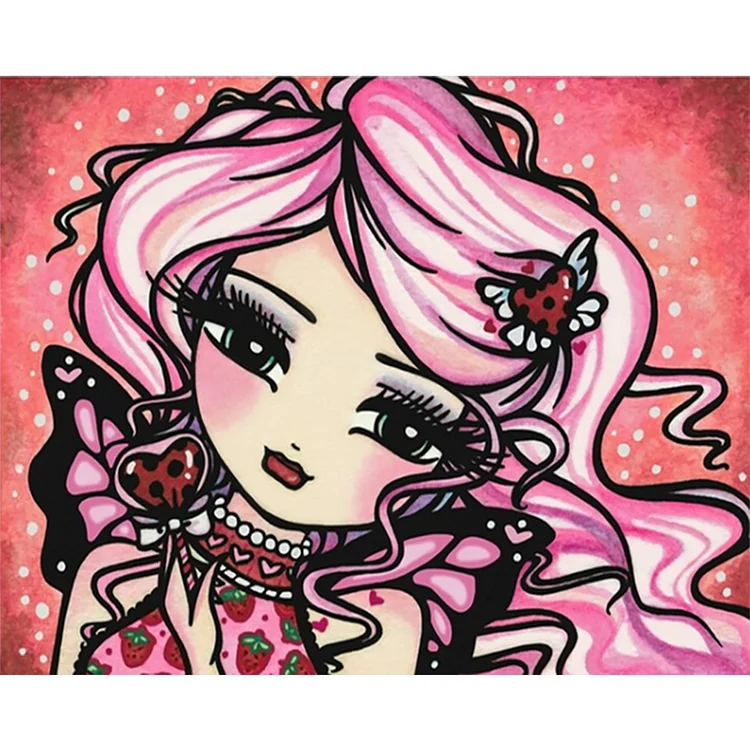 Pink-Haired Girl 50*40CM (Canvas) Full Round Drill Diamond Painting gbfke