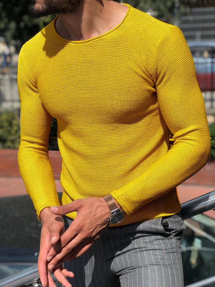 Wongn Wongn Men's Casual Round Neck Sweater Solid Color Slim Long Sleeve Knit Jumper Men's Sweater
