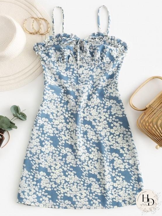 Ditsy Floral Smocked Frilled Cami Summer Dress