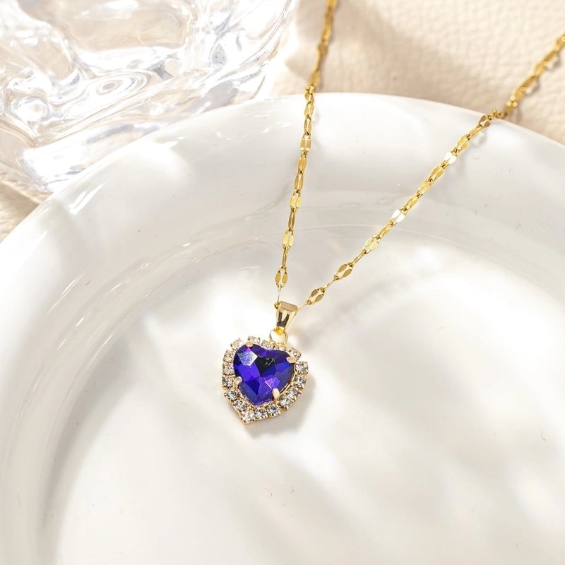 Titanium Steel Minimalist Plating Heart Shape Zircon Pendant Necklace