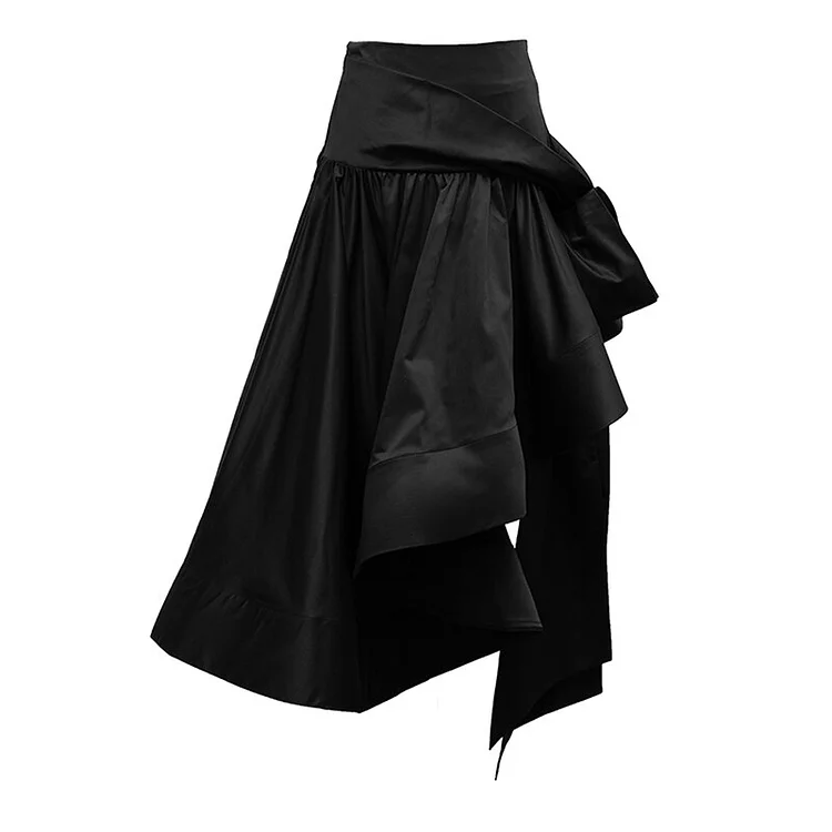 Elegant Irregular lace-up Bow Pleated Asymmetrical Skirt      
