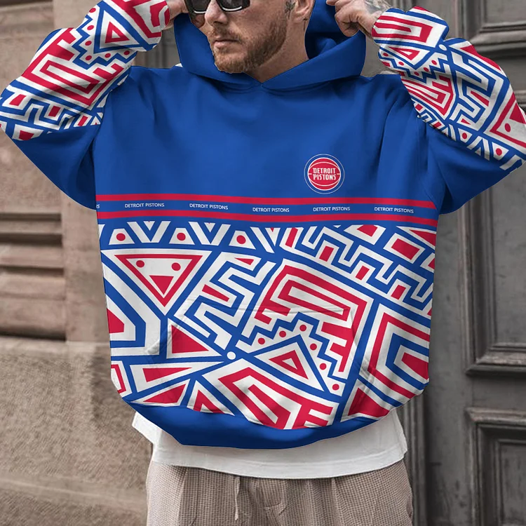 Detroit Pistons Printed Hooded Pocket Pullover Hoodie