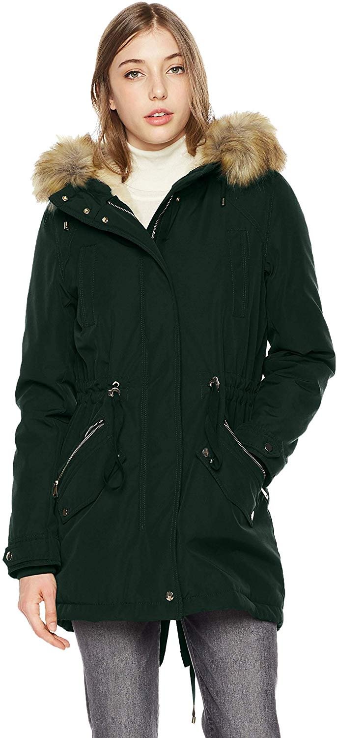 Womens Mid Length Warm Winter Water-Resistant Sherpa Lined Parka Coat with Removable Faux Fur