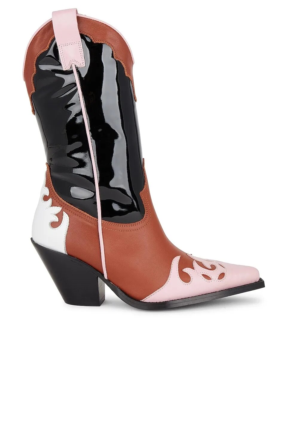 VCSHOES Cowboy Patchwork Cowgirl Boots For Women Zip Pointed Toe Chunky Heel Mid Calf Western Boot 44