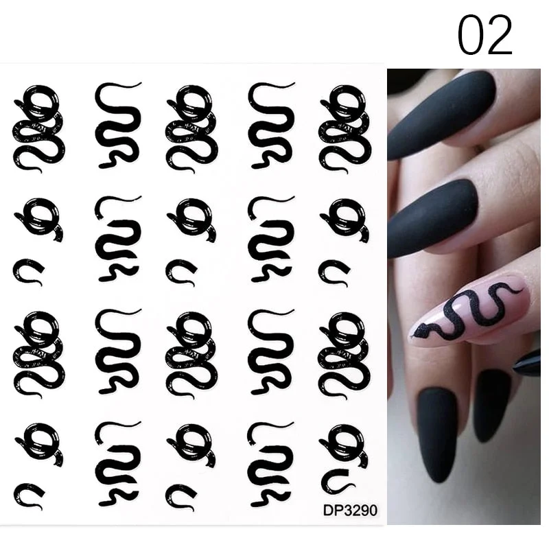 1 Pc Black Snake 3D Nail Stickers for Nails Geometry Animal Texture Design Manicure Dragon Nail Art Decals Sliders DIY Decor-Nail Inspo