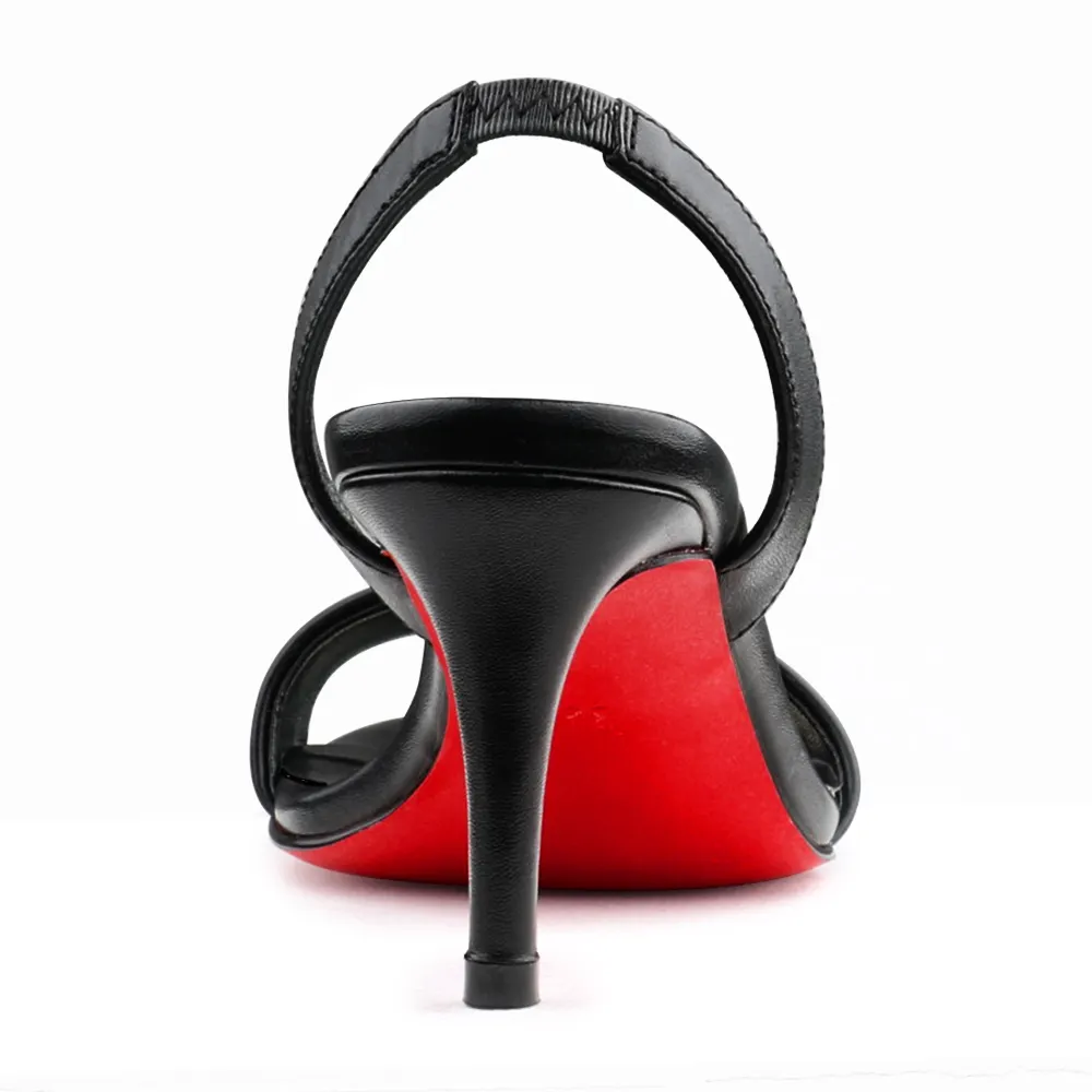 65mm/100mm Open Toe Elastic Heel Strap Pumps Matte Sandals Red Soles-vocosishoes