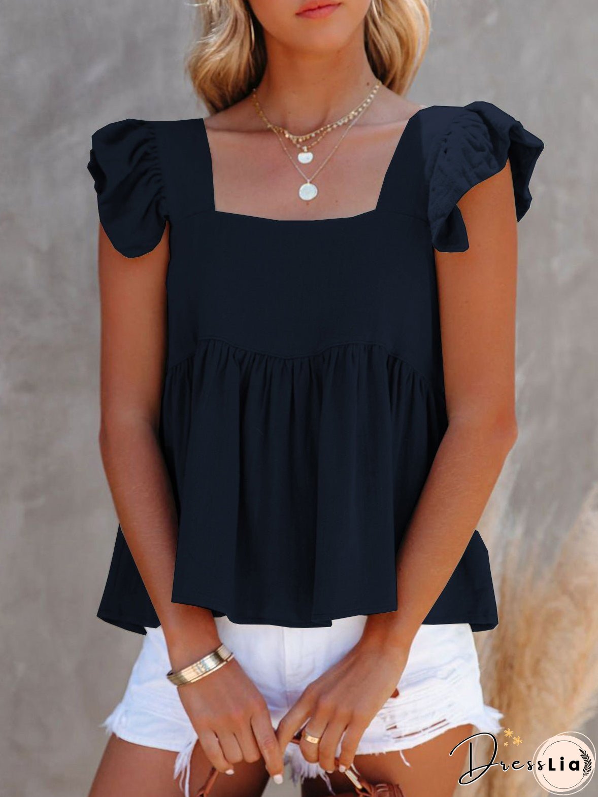 Tank Tops Loose Square Neck Ruffle Sleeve Tank Top for Women