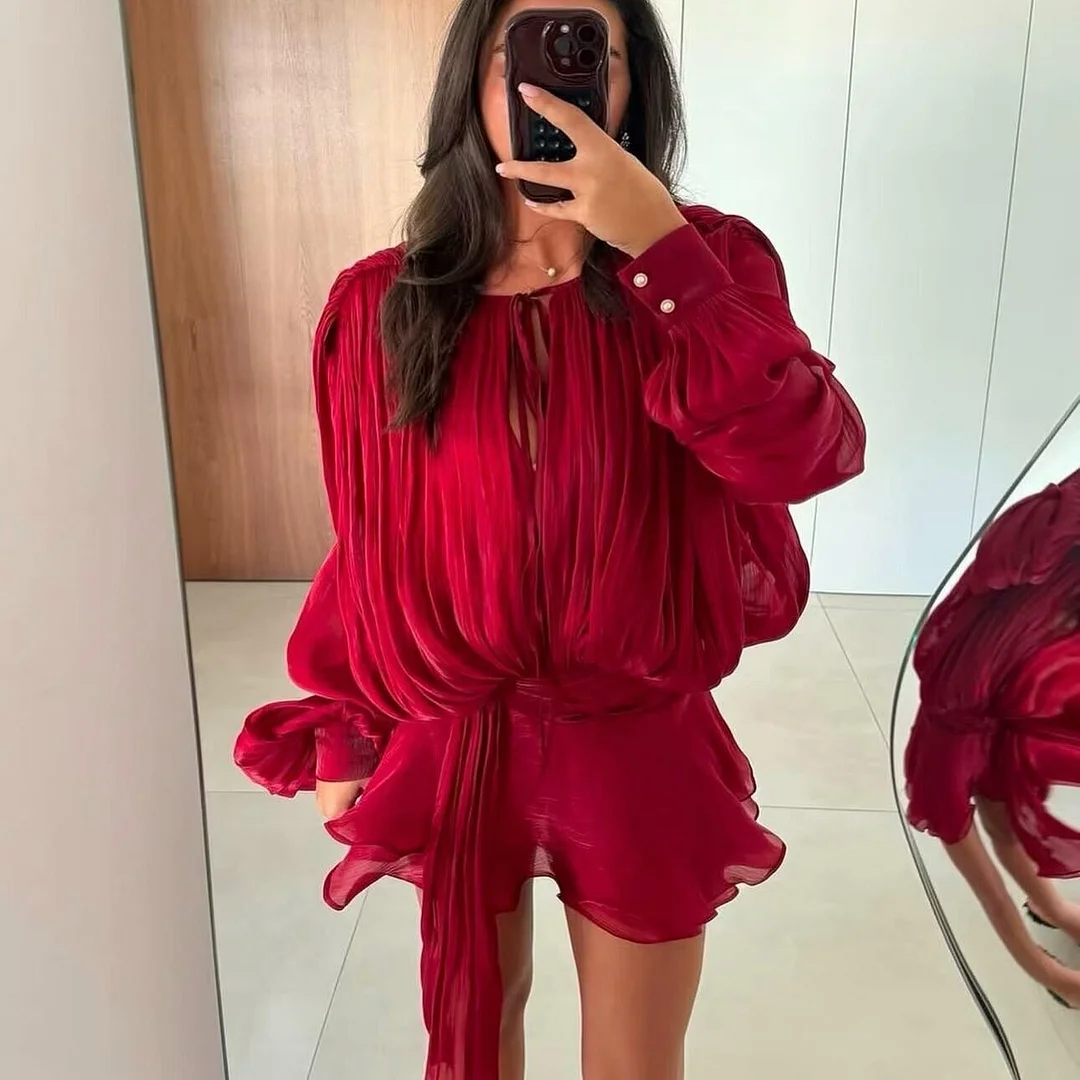 Nigikala Nigikala Temperament Lantern Dress Women's Spring New Short Skirt To Collect Irregular Lotus Leaf Edge Tie