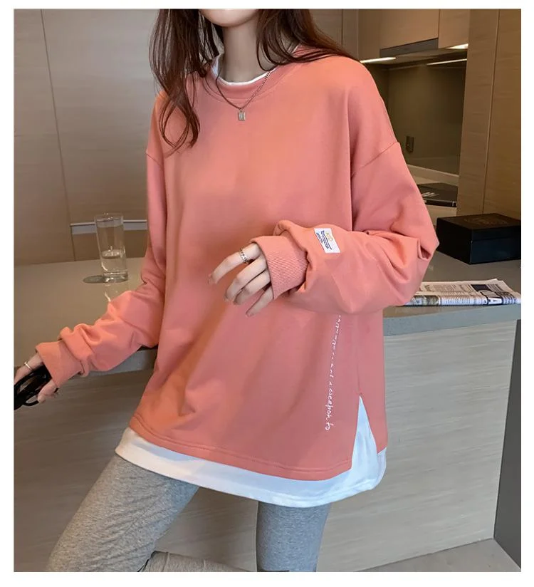 Korean Style O Neck Long Sleeve Women Sweatshirts Casual Solid Color Oversized Hoodies Female Clothing Letter Harajuku Pullover