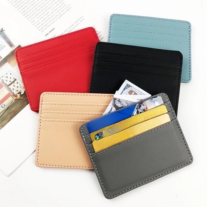 Unisex Solid Color Pu Leather Open Card Holders