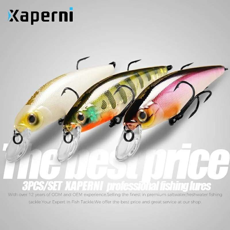 Xaperni Squad Minnow 3pcs per set 95mm 14.8g 65mm 6g Tungsten weight system SP fishing lures assorted colors wobbler crank bait