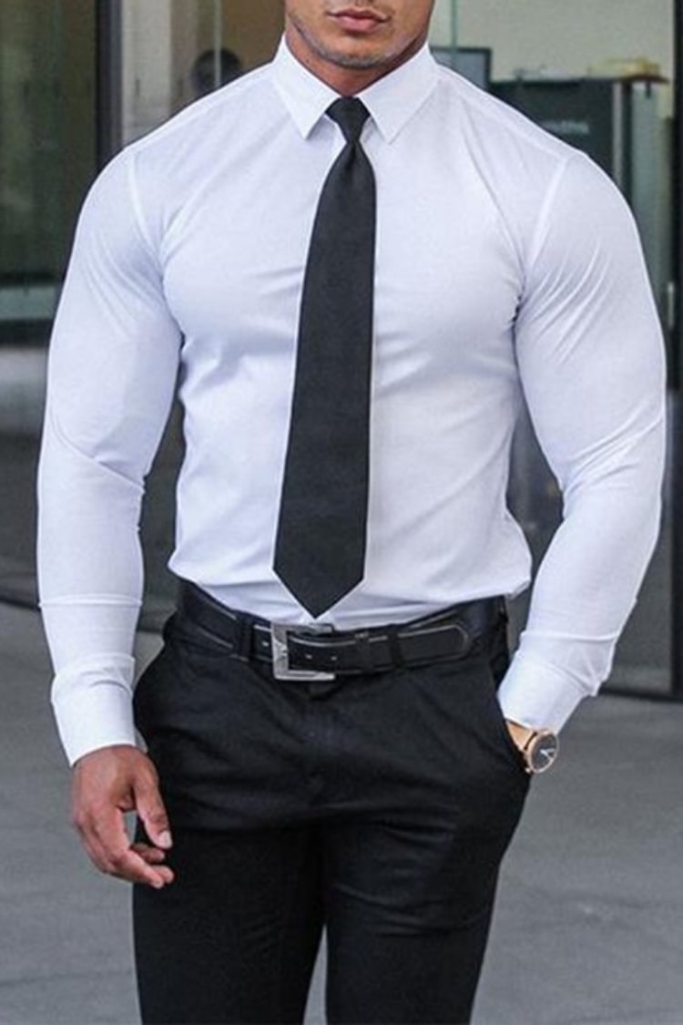 Tiboyz Lapel Long Sleeve Stretch Anti-Wrinkle Dress Shirt