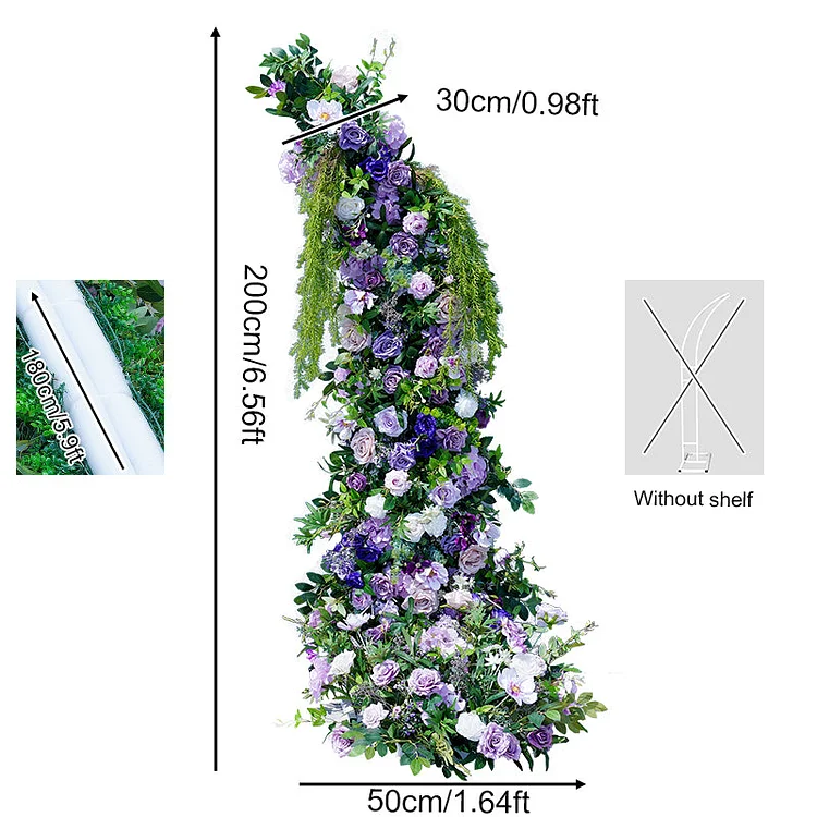 A8728 Purple Rose Greenery Wisteria Floral Arrangement Decor Horn Arch Frame Wedding Stage Floor Flower Props