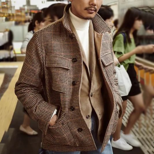 Mens Fashion Casual Double-sided Woolen Houndstooth Jacket / [viawink] /