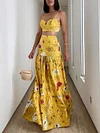 Vest Top+Empire Floral Printed Skirt Suits