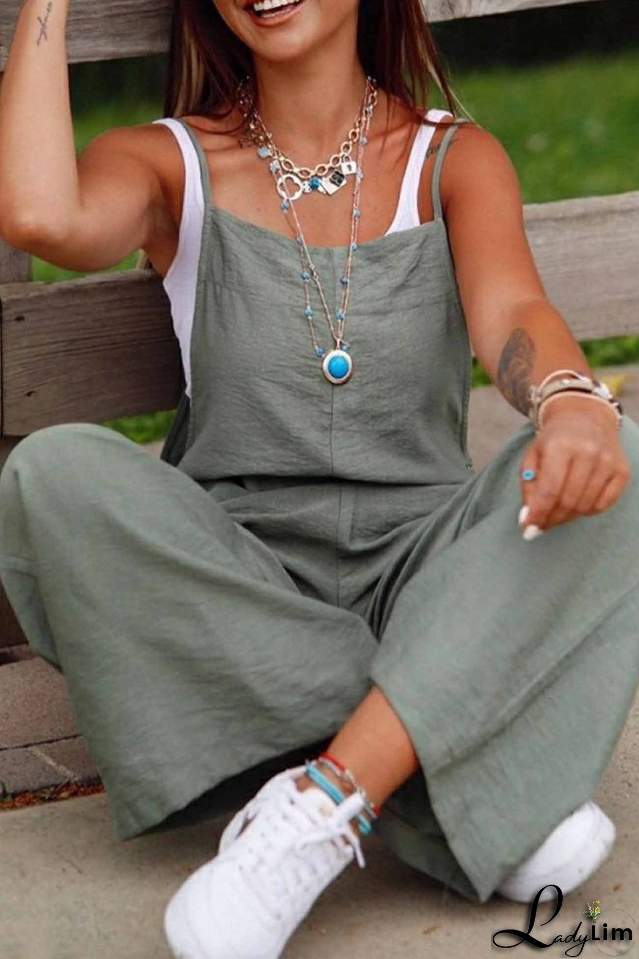 Solid Color Wide Leg Cami Jumpsuits