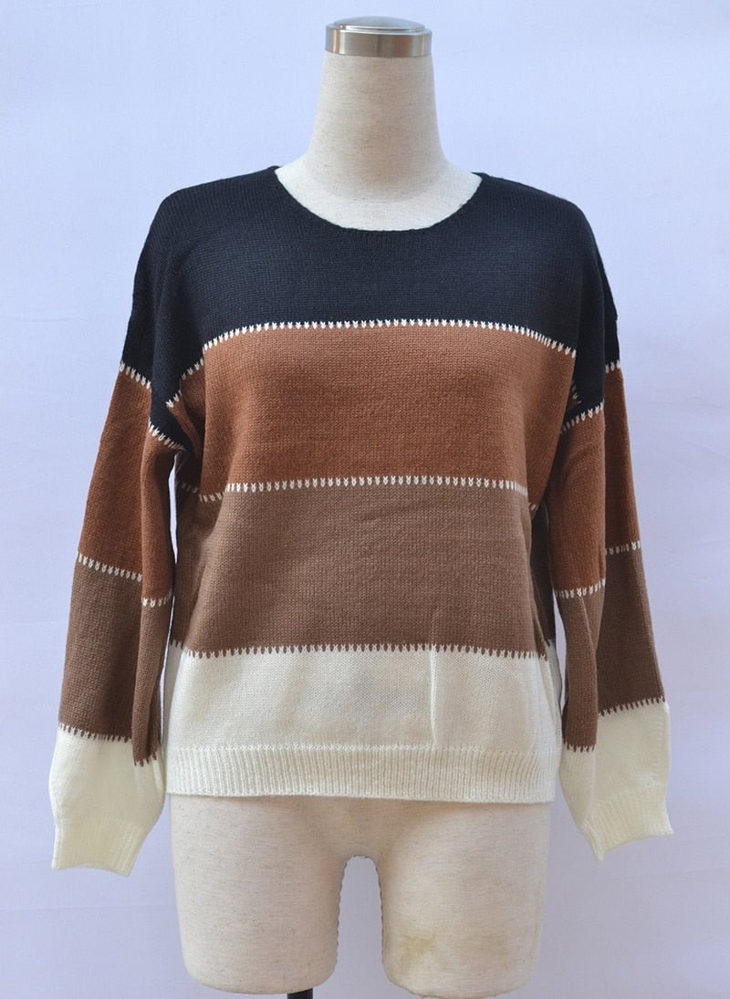 Fitshinling Vintage Women Sweaters And Pullovers Knitwear Patchwork Slim Winter Tops Fashion Boho Knitted Jumper Basic Sweater