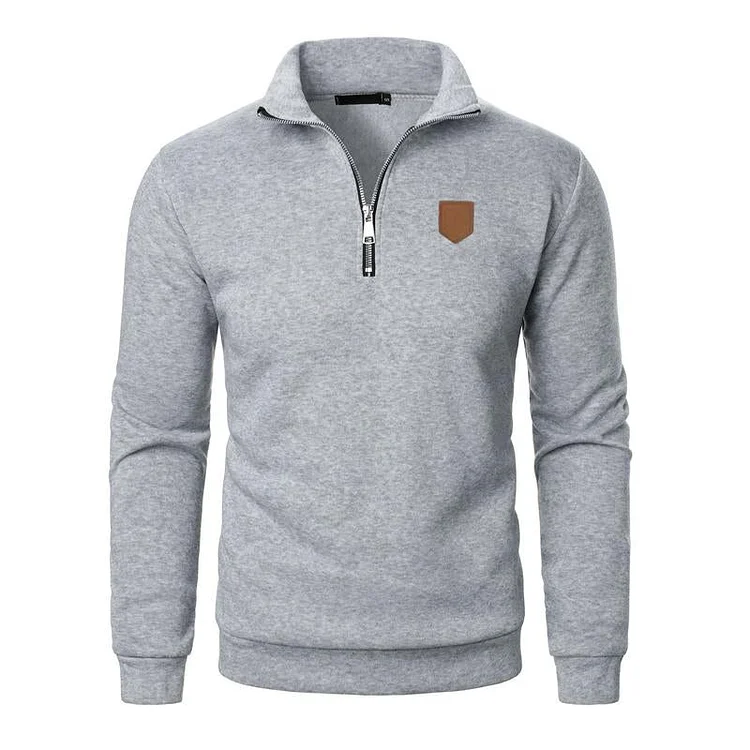 Men's Solid Color Stand Collar Half-pull T-shirt