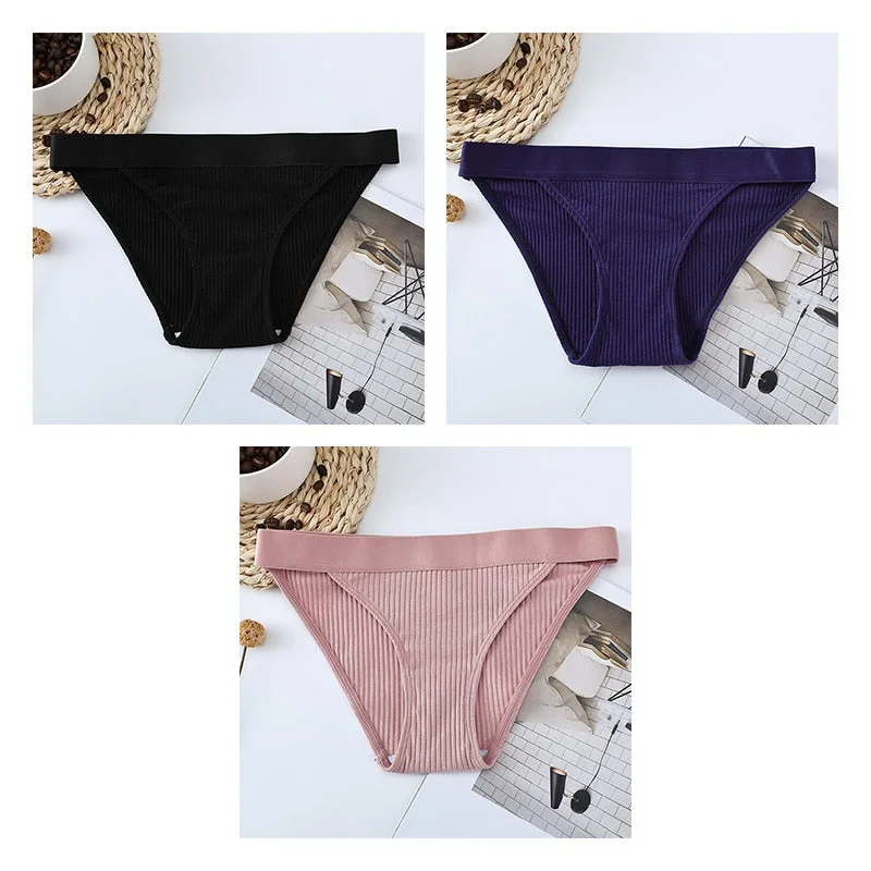 3pcs Cotton Panties Underwear For Women Sports Striped Briefs For Ladies Female Lingerie Woman Intimates Cotton Panties BANNIROU