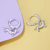 925 Sterling Silver Dachshund Drop Hoop Earrings 