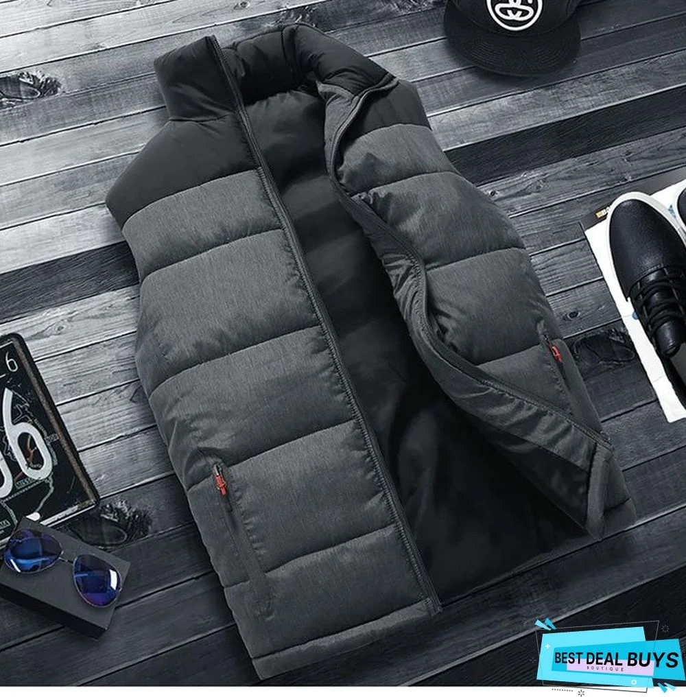 Men Down Vest Men's Warm Thick Coats Jacket and Coats Zipper Multiple Pockets Casual Vests Sleeveless Jacket